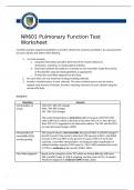 NR 601 Week 2 Assignment: Pulmonary Function Test Worksheet