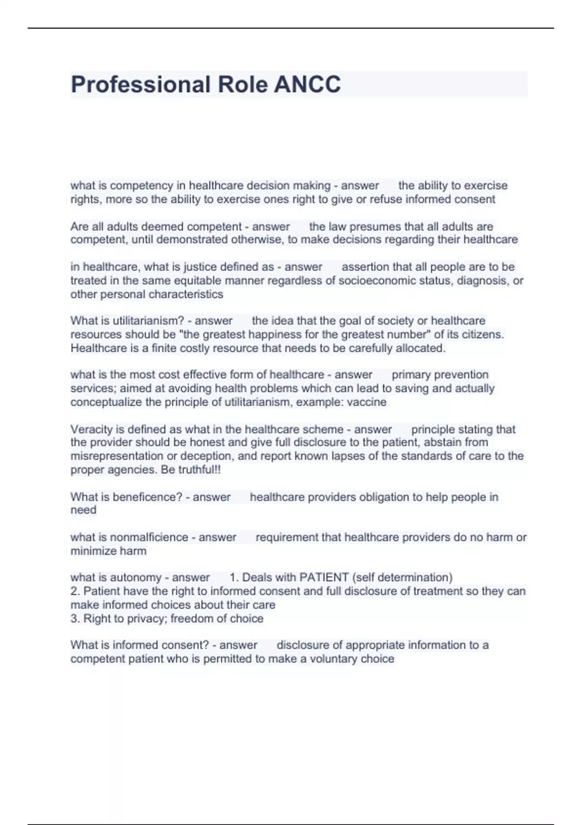 Professional Role ANCC Questions and Answers 2024 - Ancc - Stuvia US