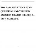 RDA LAW AND ETHICS EXAM QUESTIONS AND VERIFIED ANSWERS 2024/2025 GRADED A+ 100 % CORRECT.