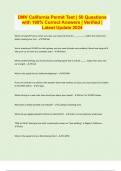 DMV California Permit Test &vert; 50 Questions with 100&percnt; Correct Answers &vert; Verified &vert; Latest Update 2024
