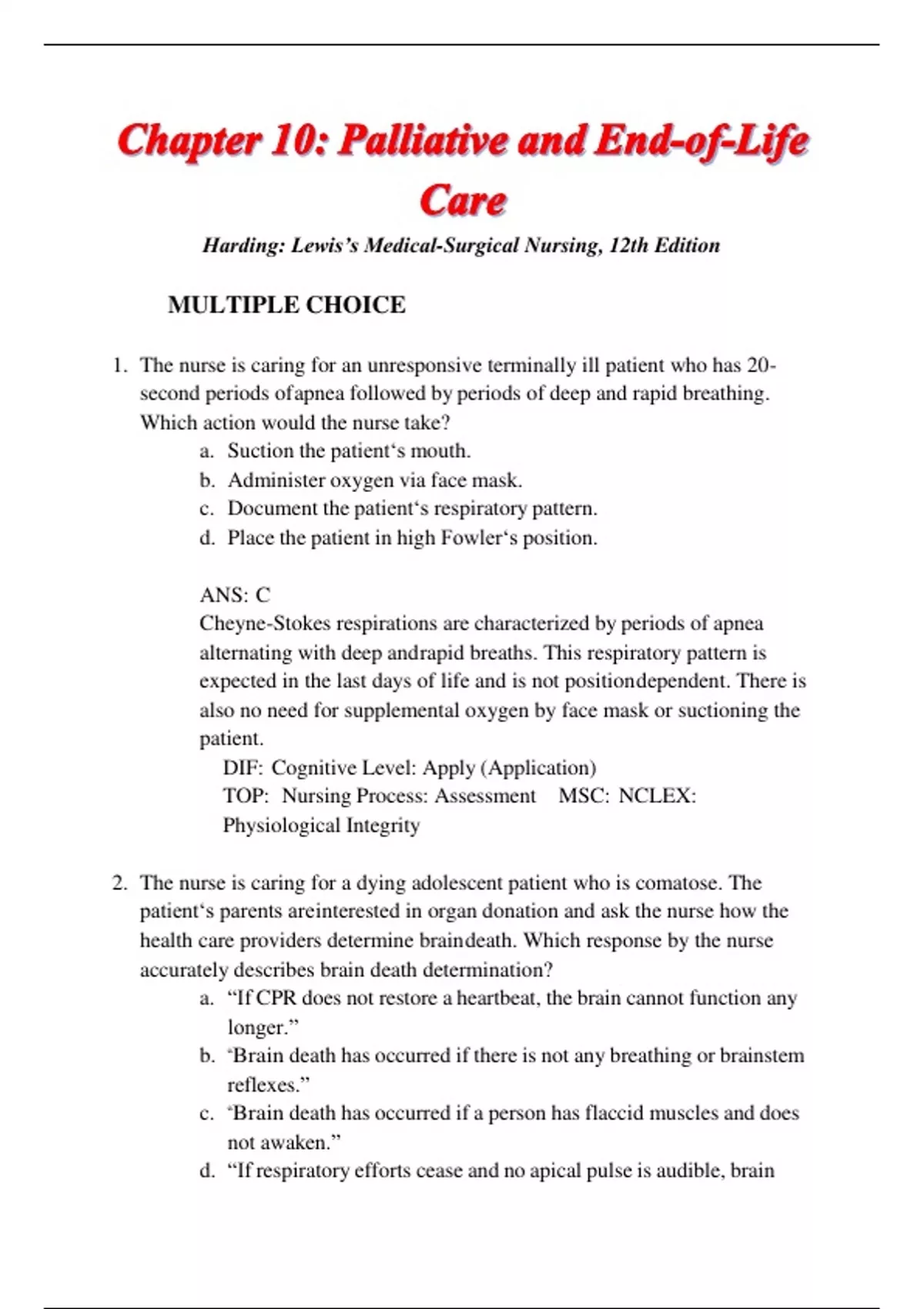 Chapter 10: Palliative and End-of-Life Care Harding: Lewis’s Medical ...