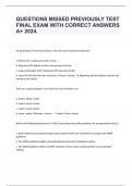 QUESTIONS MISSED PREVIOUSLY TEST FINAL EXAM WITH CORRECT ANSWERS A&plus; 2024&period;