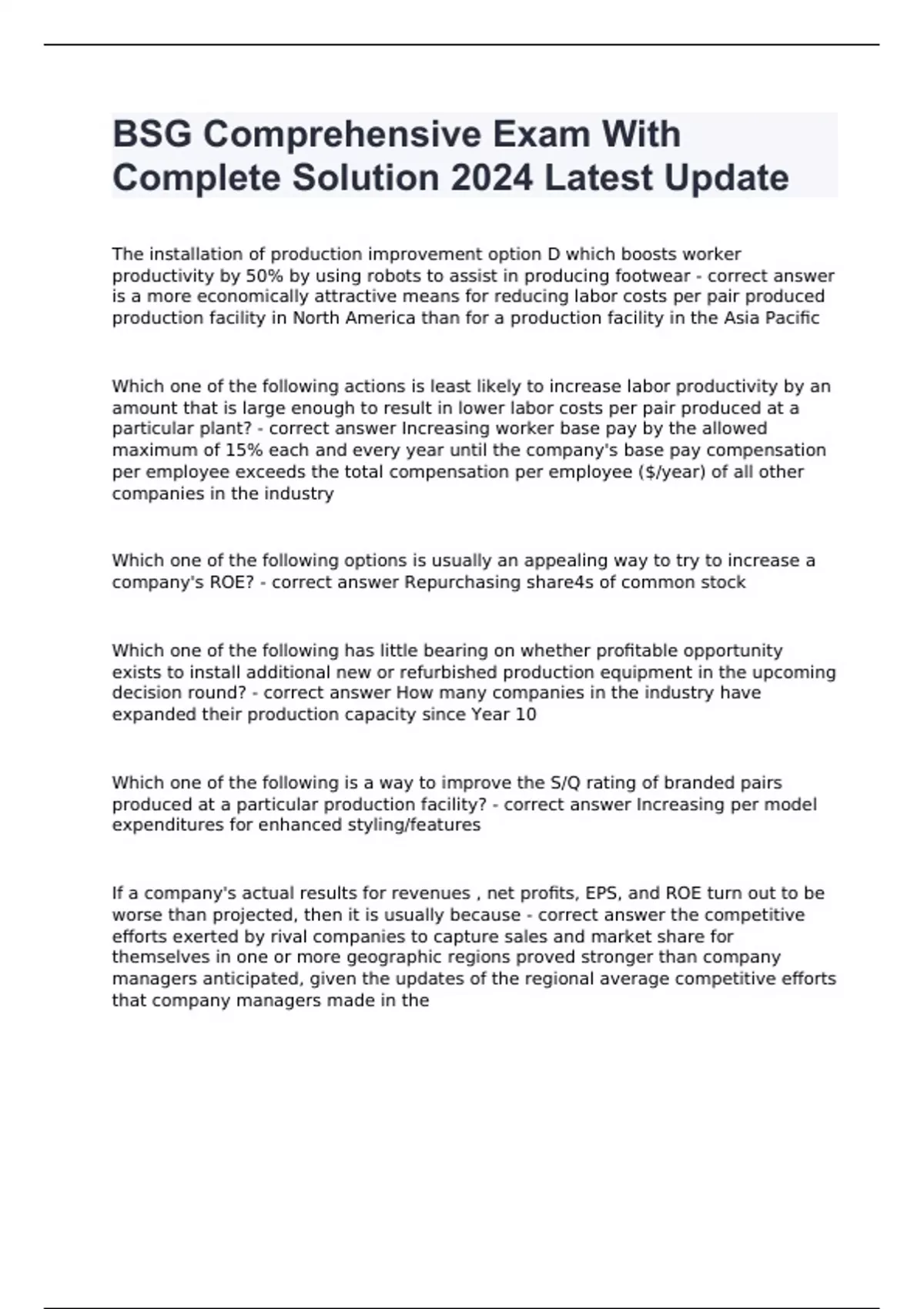 Bsg Final Exam With Complete Solution 2024 Latest Update Bsg 2024