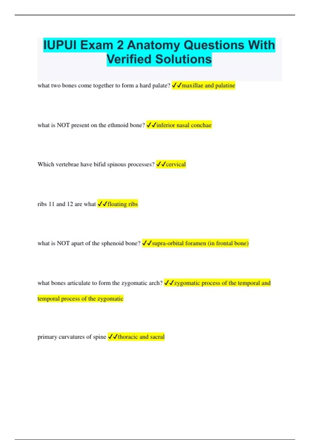 IUPUI Exam 2 Anatomy Questions With Verified Solutions - IUPUI Anatomy ...