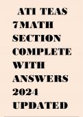 ATI TEAS 7MATH SECTION COMPLETE WITH ANSWERS 2024 UPDATED