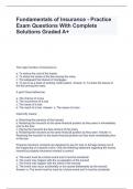 Fundamentals of Insurance - Practice Exam Questions With Complete Solutions Graded A+