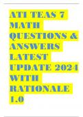 ATI TEAS 7 MATH QUESTIONS & ANSWERS LATEST  UPDATE 2024  WITH  RATIONALE  1.0