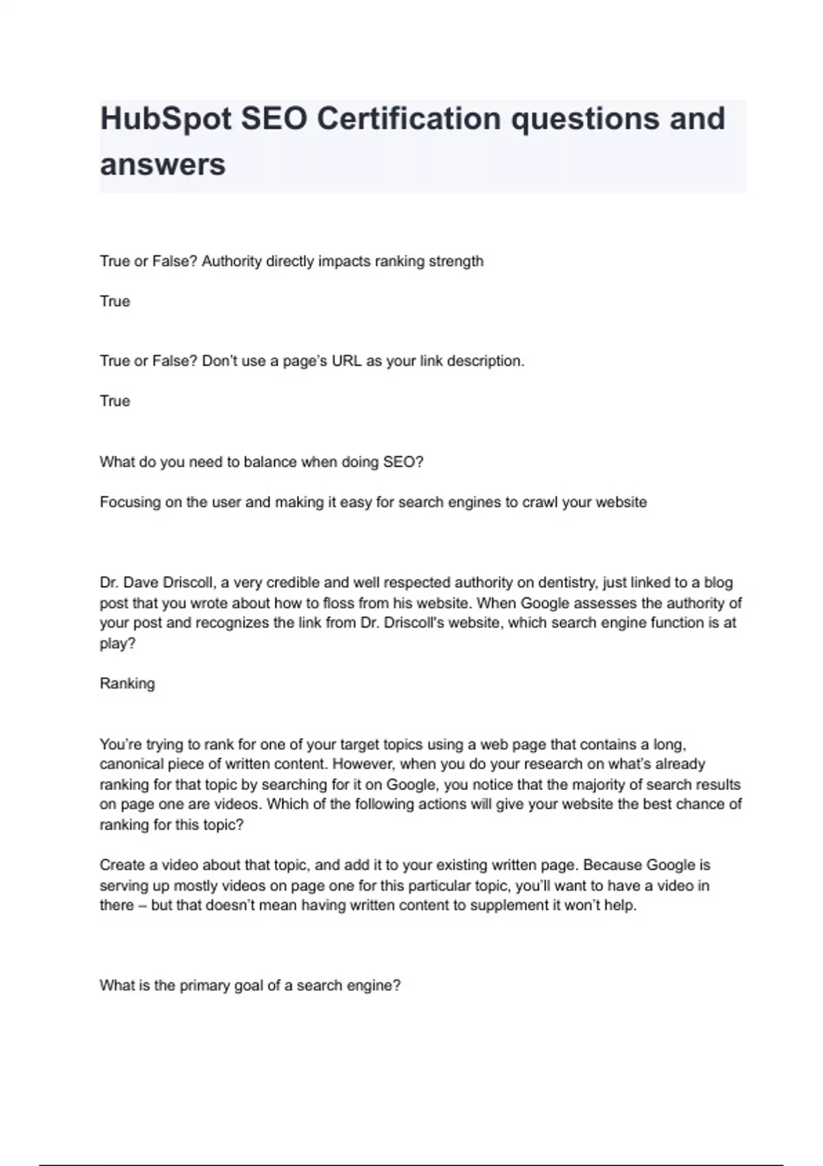 HubSpot SEO Certification questions and answers HubSpot SEO Certification questons and ansers