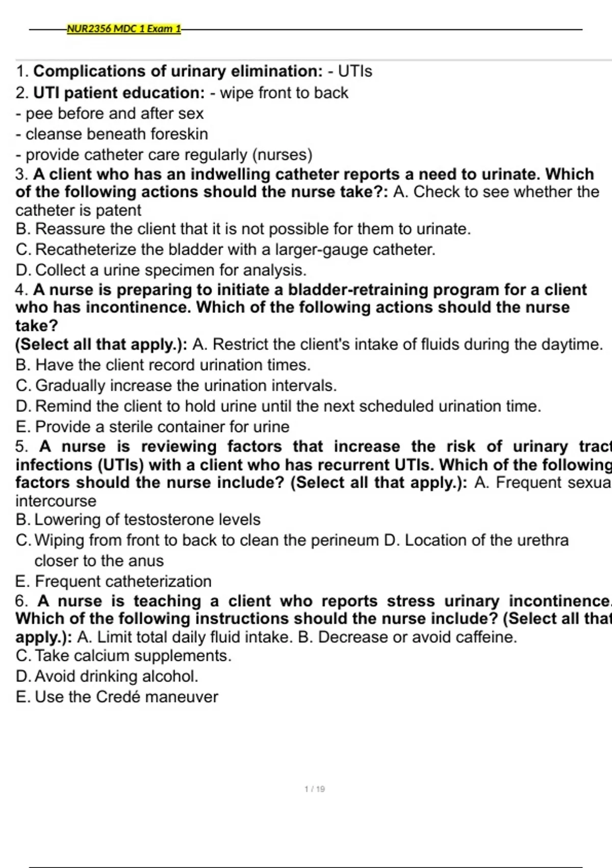 Exam 1 Nur 2356 Nur2356 Multidimensional Care 1 Mdc 1 Exam 1 Review