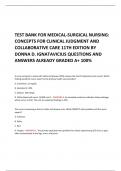 TEST BANK FOR MEDICAL-SURGICAL NURSING: CONCEPTS FOR CLINICAL JUDGMENT AND COLLABORATIVE CARE 11TH EDITION BY DONNA D. IGNATAVICIUS QUESTIONS AND ANSWERS ALREADY GRADED A+ 100%    