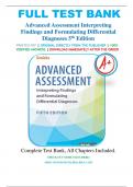 TEST BANK FOR ADVANCED ASSESSMENT&colon; INTERPRETING FINDINGS AND FORMULATING DIFFERENTIAL DIAGNOSES 5th Edition&comma; Mary Jo Goolsby&comma; Laurie Grubbs