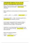 CHEMISTRY SPRING FINAL EXAM- Szostek's Class Questions And Answers