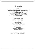 Test Bank For Elementary and Middle School Mathematics Teaching Developmentally 10th Edition By John  Van de Walle, Karen  Karp (All Chapters, 100% Original Verified, A+ Grade)