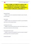 NEW YORK ACCIDENT & HEALTH  INSURANCE ACTUAL EXAM &vert;  QUESTIONS & ANSWERS &lpar;VERIFIED&rpar; &vert;  LATEST UPDATE &vert; GRADED A&plus;