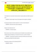 NEW YORK INSURANCE PRETEST  &lpar;ADJUSTERS&rpar; EXAM &vert; QUESTIONS &  ANSWERS &lpar;VERIFIED&rpar; &vert; LATEST  UPDATE &vert; GRADED A&plus;