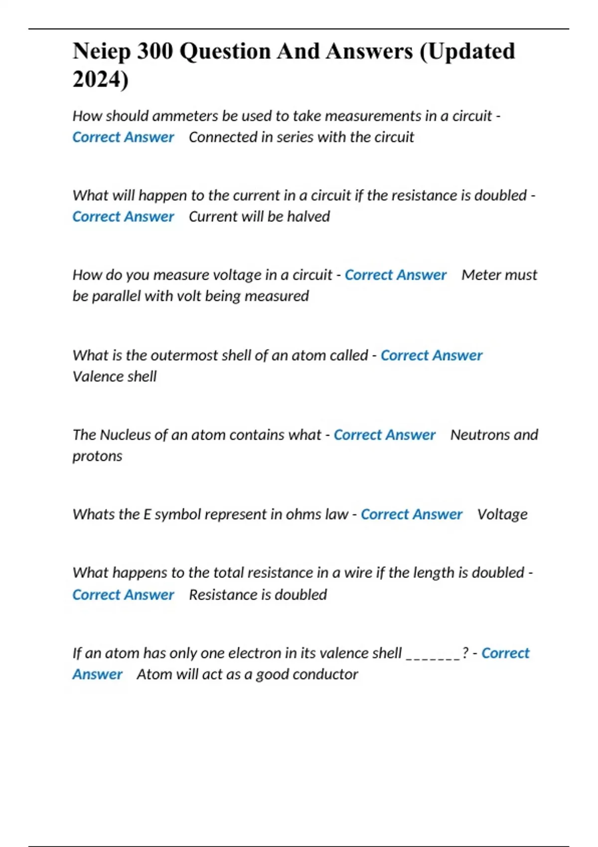 Neiep 300 Question And Answers (Updated 2024) - Neiep 300 Question And ...