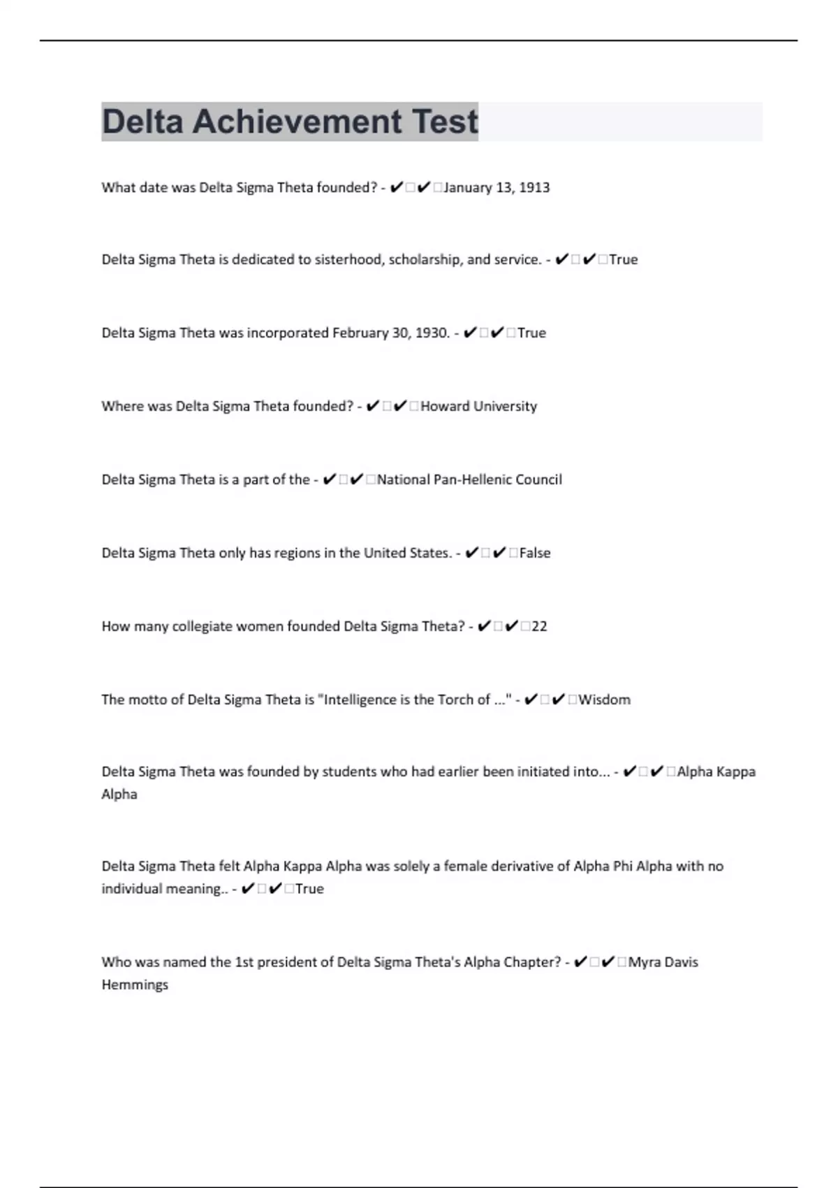 Delta Achievement 72 Test Questions with 100% Correct Answers ...