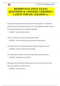 RESIDENTIAL FINAL EXAM &vert;  QUESTIONS & ANSWERS &lpar;VERIFIED&rpar; &vert;  LATEST UPDATE &vert; GRADED A&plus;