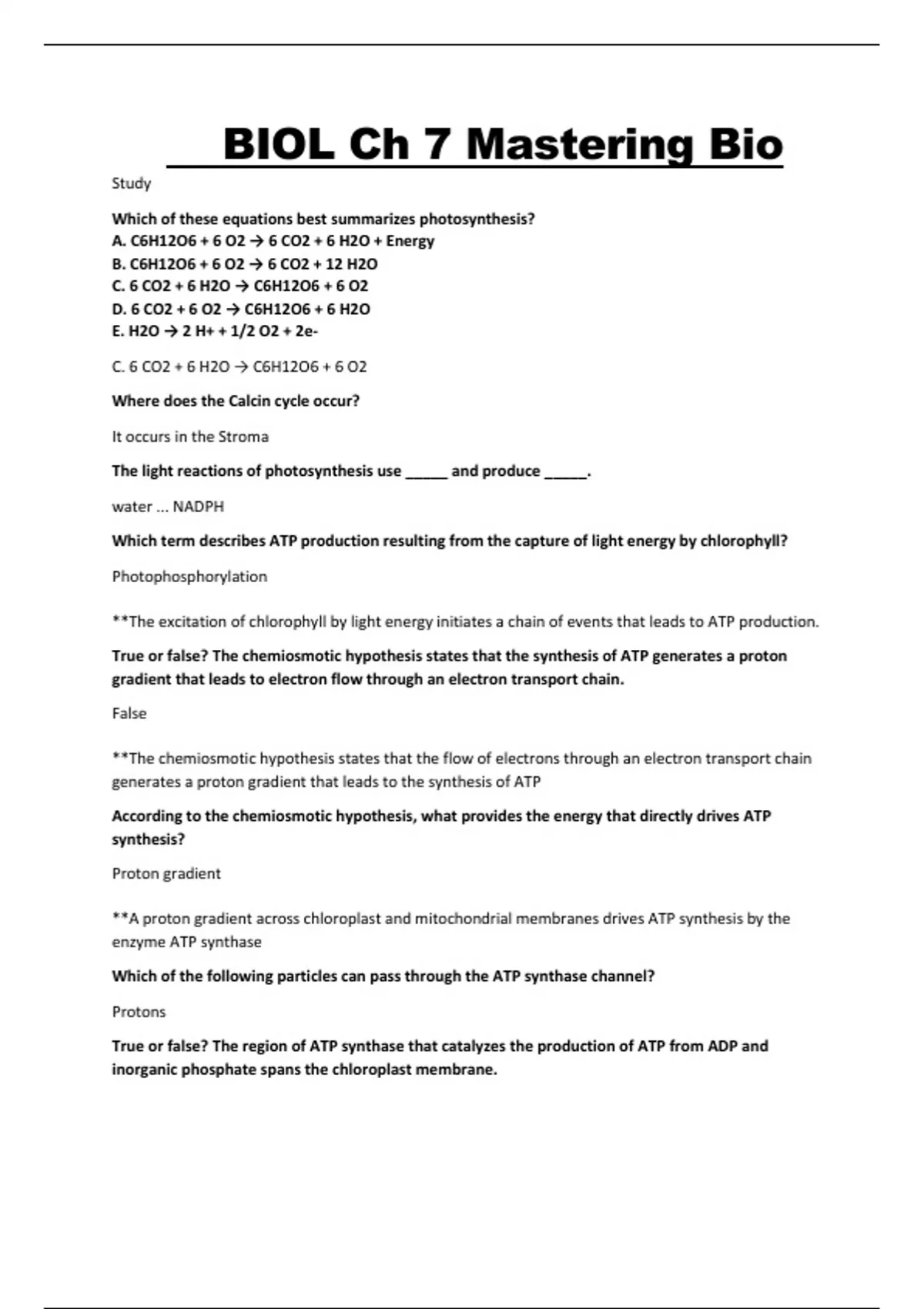 BIOL Ch 7 Mastering Bio exam questions with complete solutions - BIOL ...