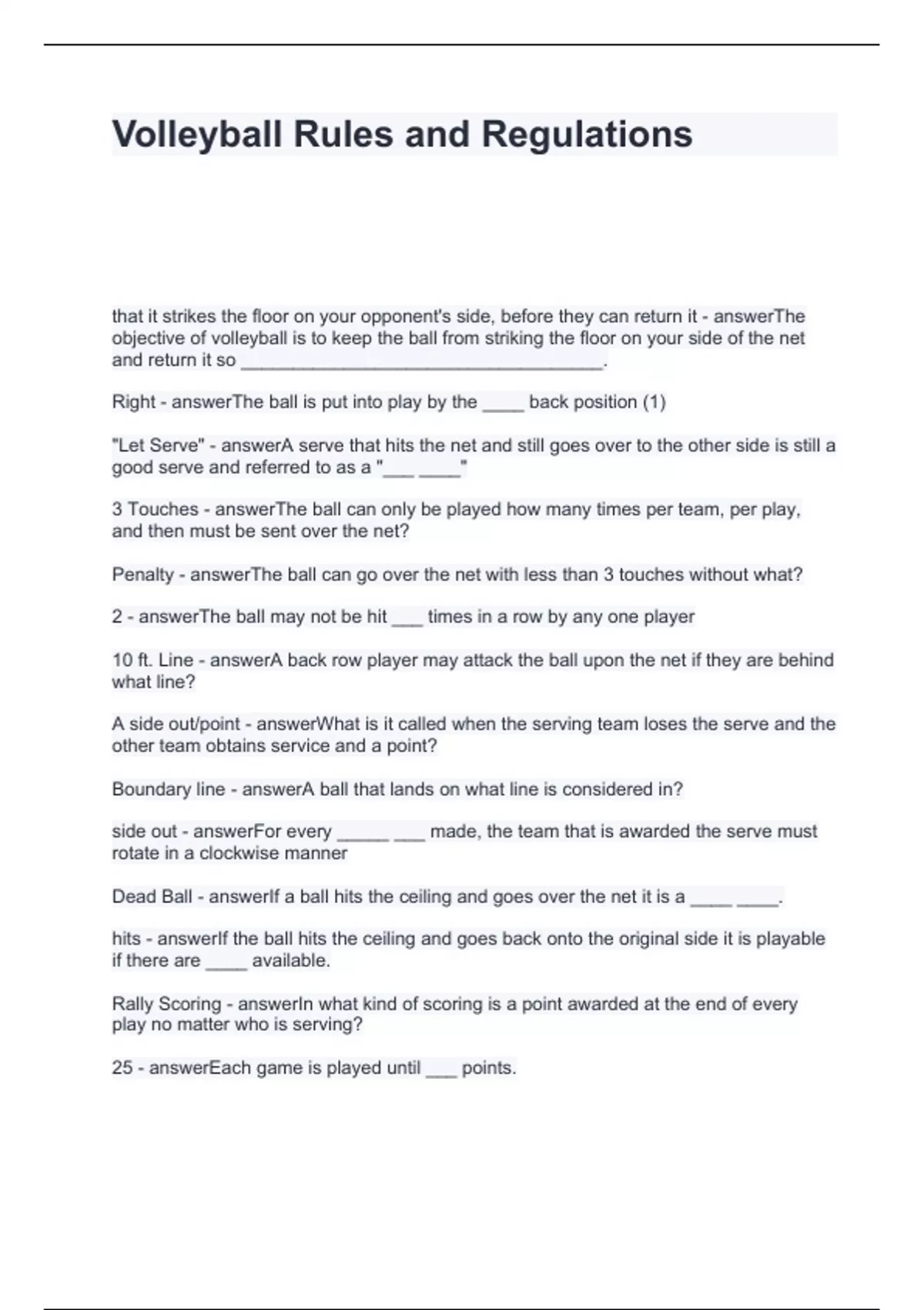 Volleyball Rules and Regulations Questions and Answers 2024 MSHSAA