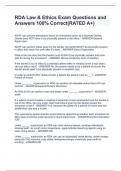 RDA Law & Ethics Exam Questions and Answers 100&percnt; Correct&lpar;RATED A&plus;&rpar;