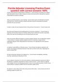 Florida Adjuster Licensing Practice Exam question with correct answers 100&percnt;