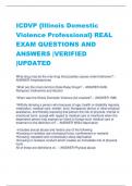 ICDVP {Illinois Domestic  Violence Professional} REAL  EXAM QUESTIONS AND  ANSWERS |VERIFIED  |UPDATED