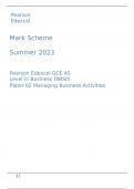 Pearson Edexcel GCE AS Level in Business (8BS0) Paper 02 Managing Business Activities Mark Scheme  Summer 2023