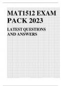 MAT1512 EXAM PACK 2023 LATEST QUESTIONS AND ANSWERS 1 [TURN OVER] 2 x 0 3  x  9 x2  x  QUESTION 1 (a) Determine the following limits (if they exist): (i) (3) (ii) x  2 lim 3  x 1 2 (3) x 3 x  9 (iii) (iv) lim x  2x lim 1  x (3) (3) (v) x 