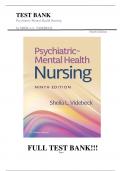 Test Bank For Psychiatric-Mental Health Nursing Ninth Edition by SHEILA L. VIDEBECK||ISBN NO:10,1975184777||ISBN NO:13,978-1975184773||All Chapters||Complete Guide A+||Latest Update