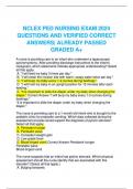 NCLEX PED NURSING EXAM 2024 QUESTIONS AND VERIFIED CORRECT ANSWERS&vert; ALREADY PASSED GRADED A&plus;