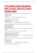 CNA State Exam Questions and Correct Answers Latest Update 2024
