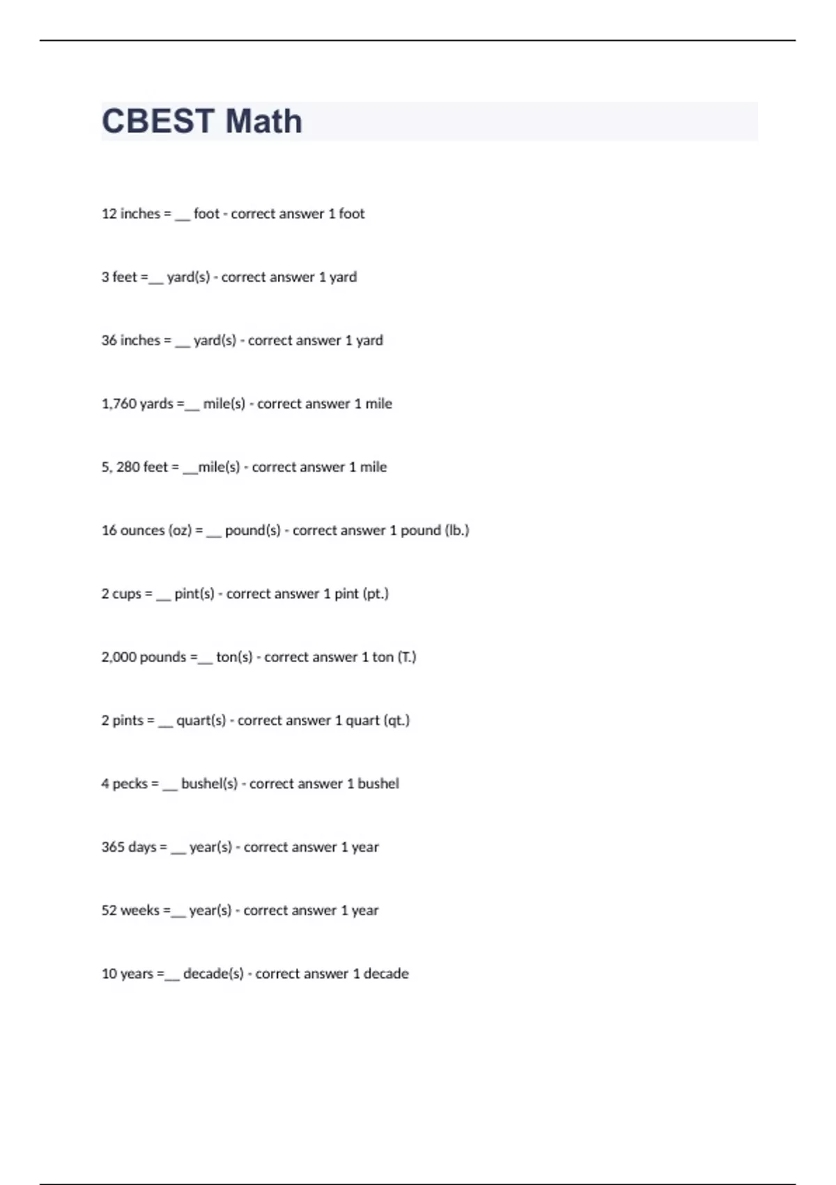 CBEST Math correctly answered graded A+ 2023/2024 - CBEST - Stuvia US