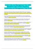 Leadership and Management Test 2023 Questions and Correct Answers &vert;  Leadership and Management Final Exam