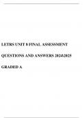 LETRS UNIT 8 FINAL ASSESSMENT QUESTIONS AND ANSWERS 20242025 GRADED A