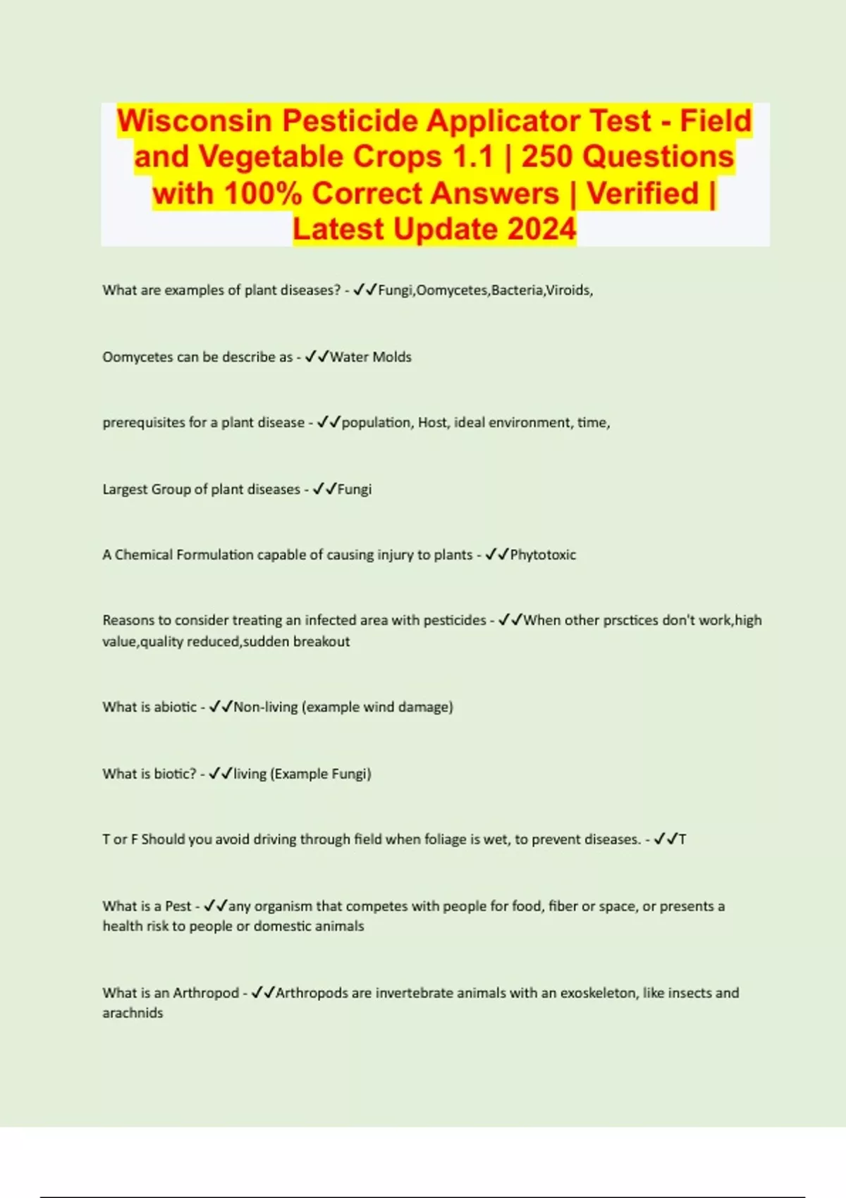 Wisconsin Pesticide Applicator Test Field and Vegetable Crops 1.1