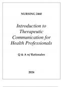 NURSING 2460 INTRODUCTION TO THERAPEUTIC COMMUNICATION FOR HEALTH PROFESSIONALS