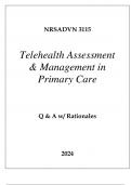 NRSADVN 3115 TELEHEALTH ASSESSMENT & MANAGEMENT IN PRIMARY CARE EXAM Q & A