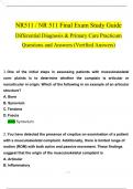 NR511 / NR 511 Final Exam Study Guide Differential Diagnosis & Primary Care Practicum Questions and Answers (2024 / 2025) (Verified Answers)