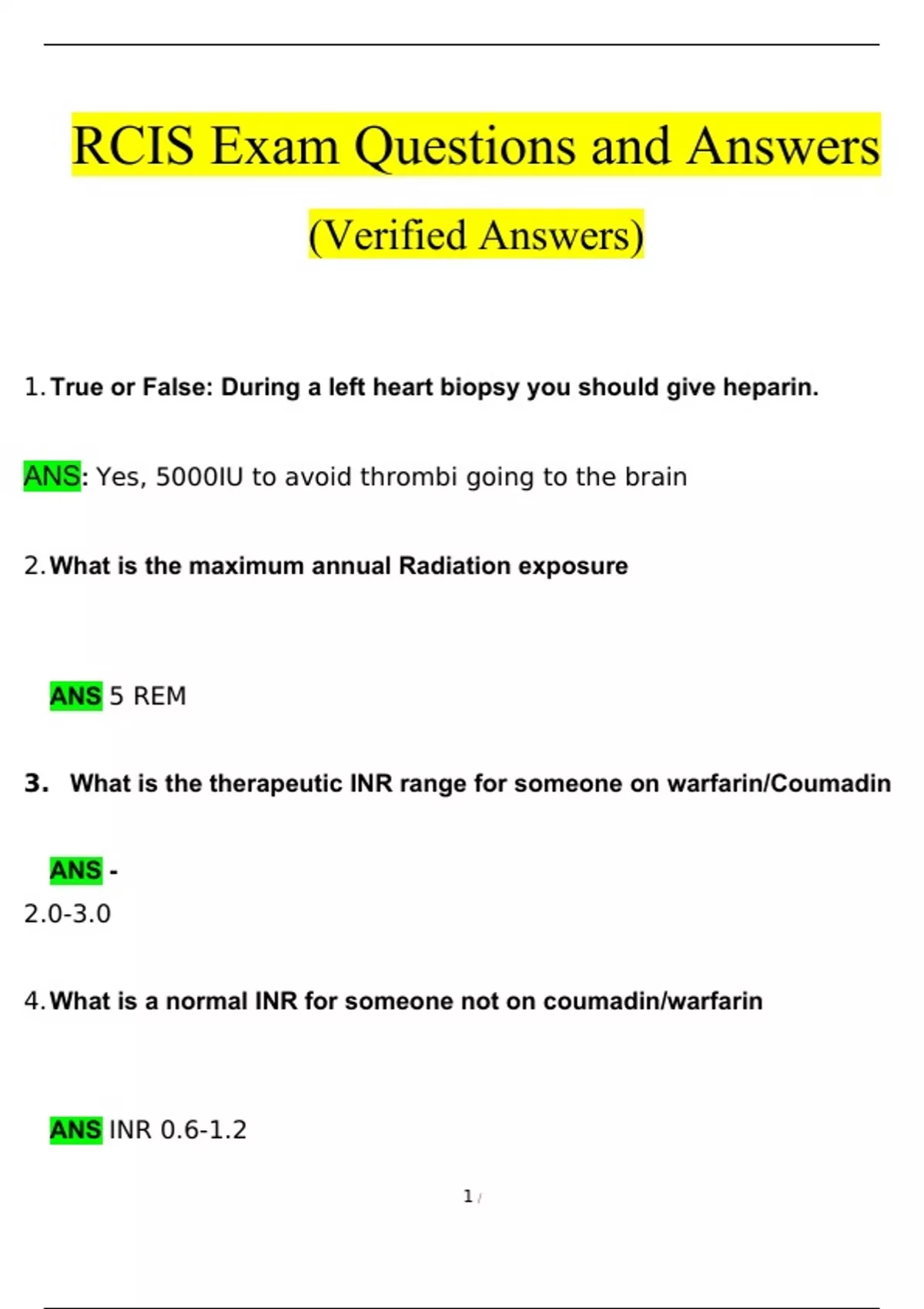 RCIS Exam Questions and Answers (2024 / 2025) (Verified Answers) - Rcis ...