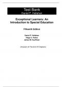 Test Bank For Exceptional Learners An Introduction to Special Education 15th Edition By Daniel Hallahan, James Kauffman, Paige Pullen (All Chapters, 100% Original Verified, A+ Grade)