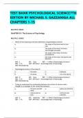 TEST BANK PSYCHOLOGICAL SCIENCE  7TH EDITION BY MICHAEL S&period; GAZZANIGA ALL CHAPTERS 