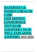 Test bank  maternity women's health care 13th edition lowdermilk co 2023-2024 Latest Update