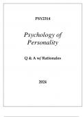 PSY2314 PSYCHOLOGY OF PERSONALITY EXAM Q & A 2024