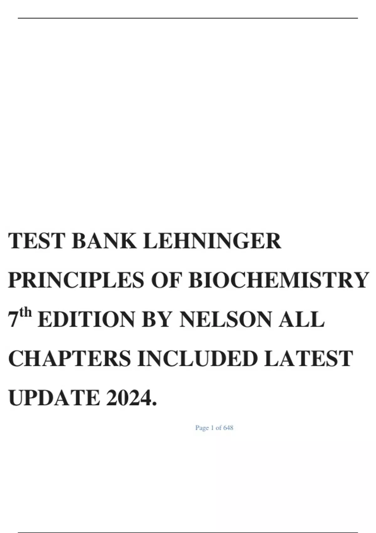 TEST BANK LEHNINGER PRINCIPLES OF BIOCHEMISTRY 7 th EDITION BY NELSON