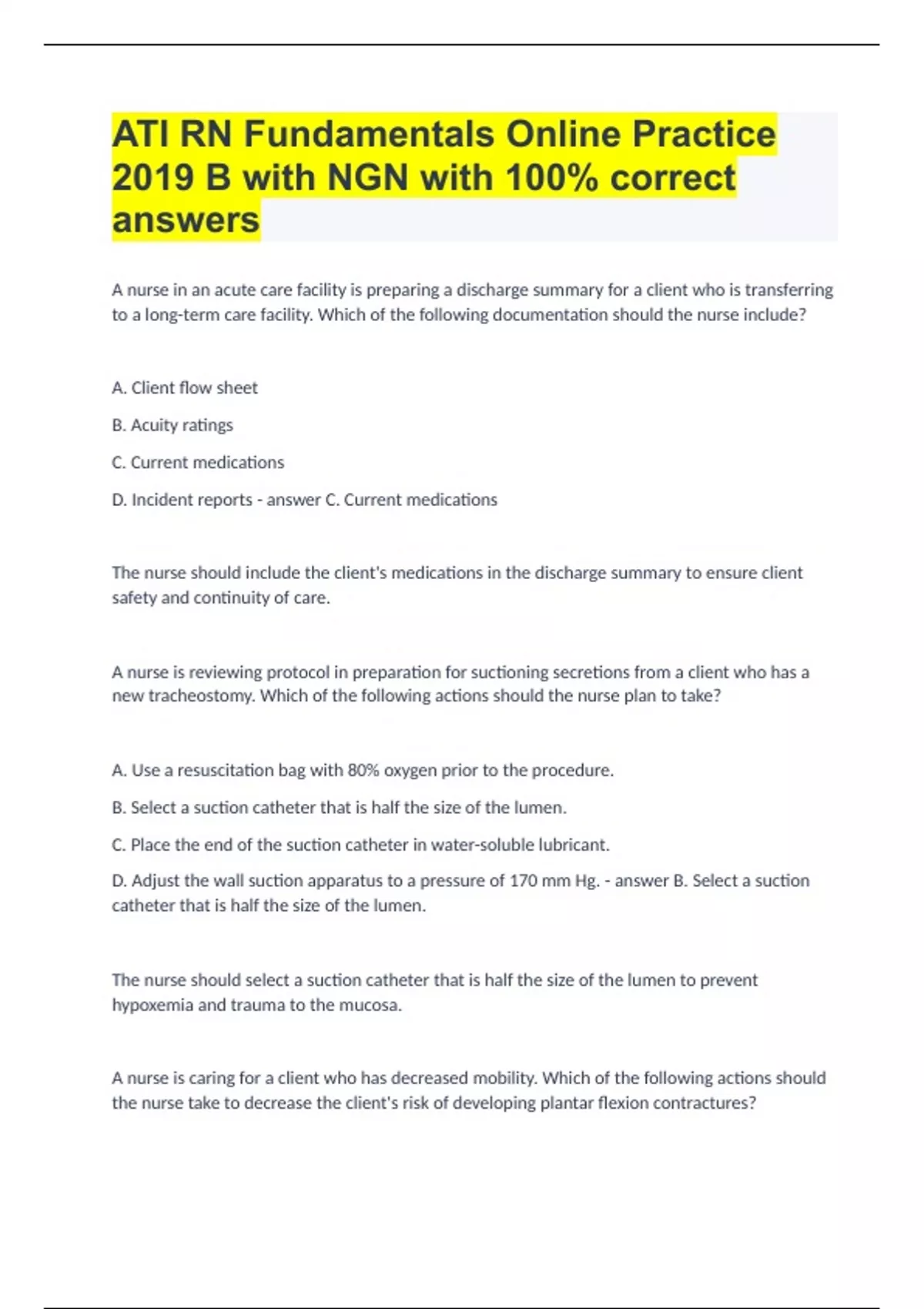 Rn Fundamentals Online Practice 2019 B