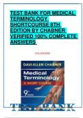 TEST BANK FOR MEDICAL TERMINOLOGY SHORTCOURSE 8TH EDITION BY CHABNER VERIFIED 100% COMPLETE  ANSWERS