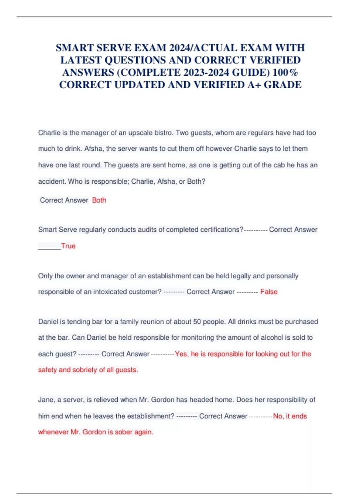 SMART SERVE EXAM 2024/ACTUAL EXAM WITH LATEST QUESTIONS AND CORRECT VERIFIED ANSWERS