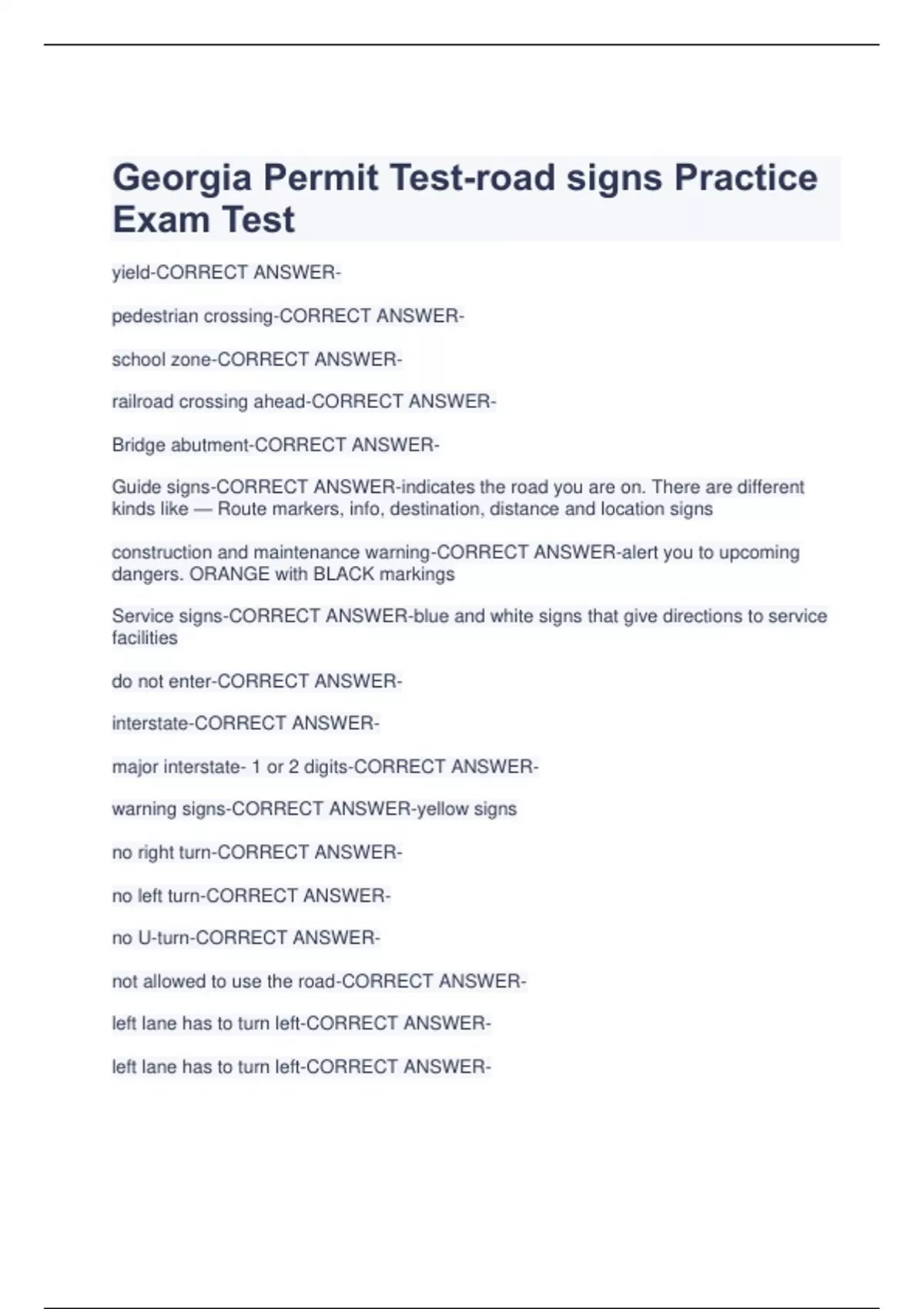 Permit Testroad signs Practice Exam Test Class F drivers