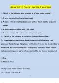 Automotive Sales License&comma; Colorado &vert; Questions with 100&percnt; Correct Answers &vert; Verified &vert; Updated 2024